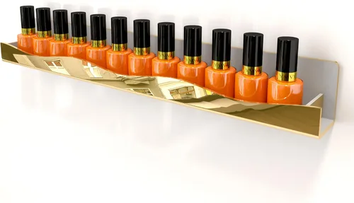 Miniatura 5 de YMVV Estantes de esmalte de uñas montados en la pared, estante organizador de esmalte de uñas con acabado de espejo dorado de 5 pulgadas, estante
