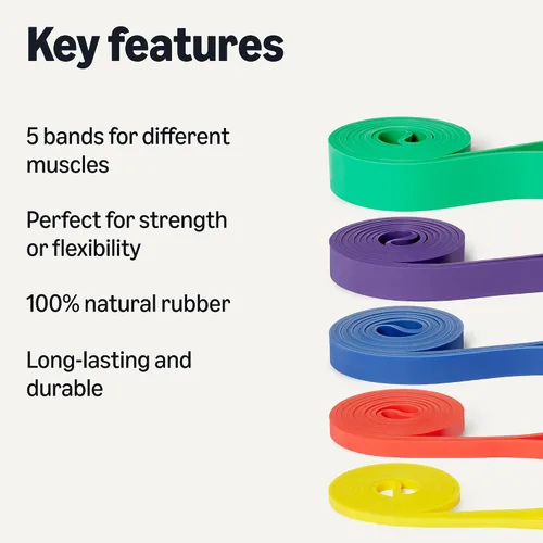 Miniatura 2 de Amazon Basics Bandas de resistencia de ejercicio para entrenamiento, juego de 5, múltiples niveles de resistencia