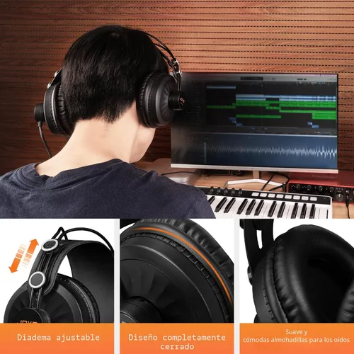 Miniatura 5 de JOYO Auriculares de estudio para grabación, cancelación de ruido sobre la oreja, para guitarra, teléfono celular, mezclador, amplificador, podcast