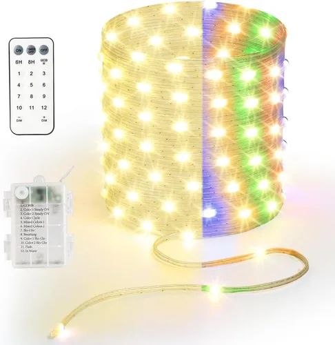Miniatura 16 de Luces de Cadena de 33 pies que Funcionan con Batería, 100 Luces de Cadena de Hadas LED Alimentadas por Batería con Control Remoto y Temporizador