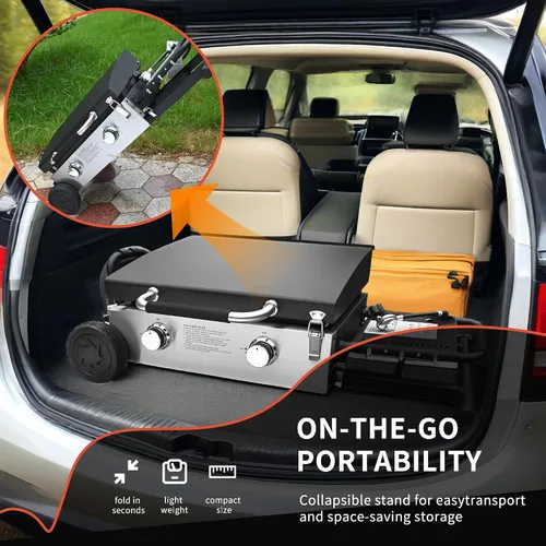 Miniatura 7 de Plancha de gas propano portátil flexible de 30 pulgadas con tapa, 2 quemadores de 30,000 BTU, parrilla grande de 30 pulgadas con estante