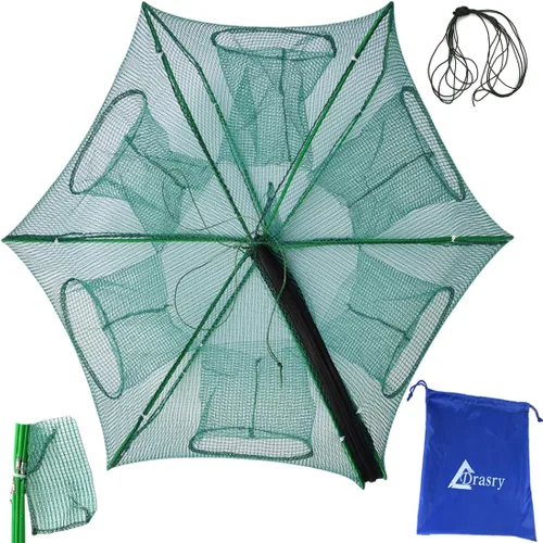 Miniatura 7 de Drasry Red de Pesca Negra con Carnada Plegable, Red de Pesca para Pececillos, Cangrejos, Langostinos y Camarones, Jaula de Red con 4 y 6 Agujeros