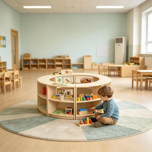 Miniatura 2 de Estante de almacenamiento Montessori curvado de 3 niveles - Organizador infantil para juguetes, libros y suministros de arte, muebles de gabinete