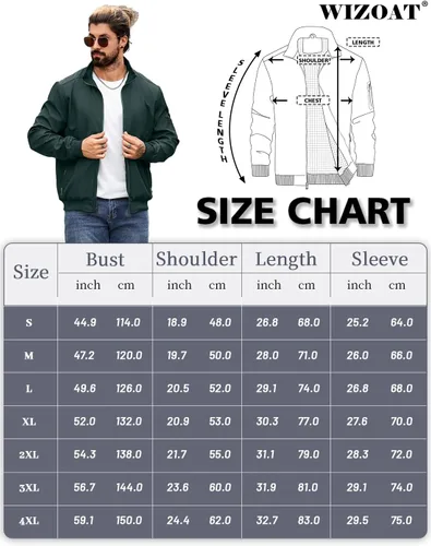 Miniatura 6 de Wizoat Chaqueta Bomber para Hombre Ligera Casual Cortavientos Chaquetas con Cremallera Abrigo