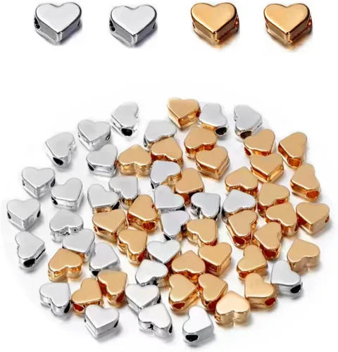 Miniatura 7 de 200 cuentas espaciadoras en forma de corazón, cuentas espaciadoras de agujeros pequeños, cuentas sueltas de metal para hacer pulseras, collares