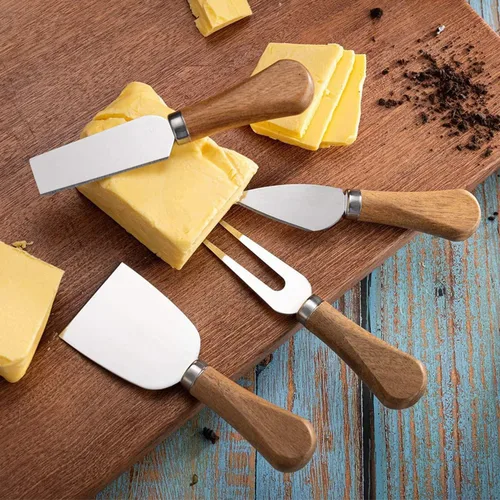 Miniatura 5 de Juego de cuchillos de queso con mango de madera, mini pinzas para servir, cucharas, tenedores, palillos de dientes, banderas para fiesta de Navidad