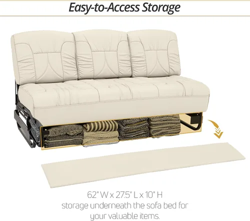 Miniatura 7 de De Leon - Sofá cama consola para caravana, 66 pulgadas de ancho, cuero definitivo, color bisque