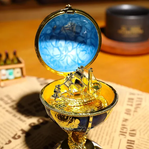Miniatura 6 de Faberge - Caja de joyería de huevo con diamantes de imitación esmaltados, caja de joyería Faberge con bisagras, caja de anillos para decoración