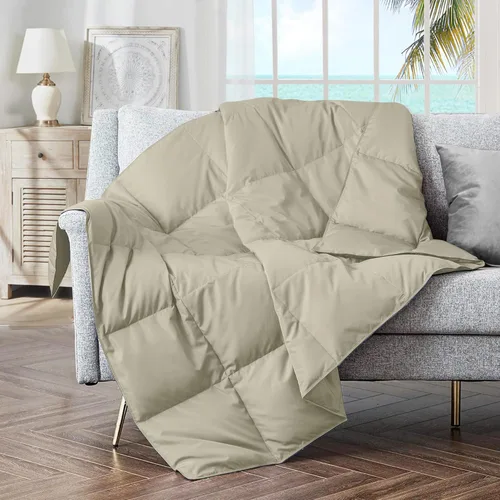 puredown® Manta de Tiro de Plumón de Plumas Suaves Ligera Empacable para Sofá para Uso en Interiores y Exteriores, Manta de Tiro 50"X70", Beige