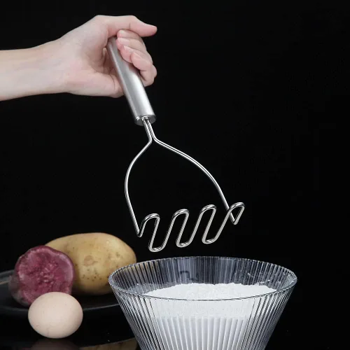 Miniatura 4 de Triturador de patatas, acero inoxidable resistente de metal con pulido de espejo, utensilio de triturador de alimentos, machacador de mano, puré