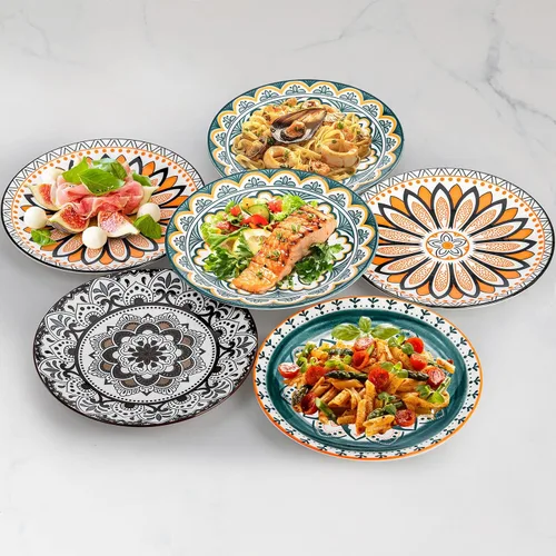 Miniatura 4 de Foraineam 8 platos de ensalada, platos de postre florales de porcelana de 8.5 pulgadas, coloridos juegos de platos redondos para almuerzo, ensalada