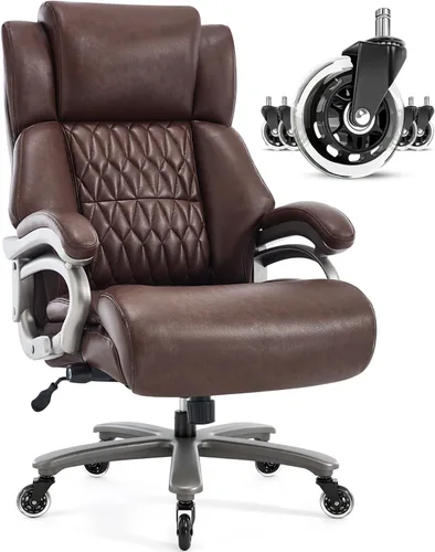 Miniatura 12 de Silla de oficina grande y alta de 400 libras, soporte lumbar ajustable, ruedas de goma silenciosas, base de metal resistente, escritorio ejecutivo