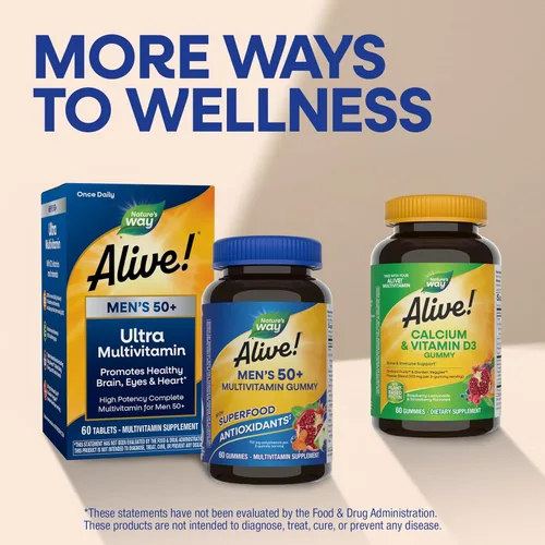 Miniatura 7 de Nature's Way ¡Alive! Multivitaminas diarias en gomitas para hombres de 50+, apoya la salud del cerebro, los ojos, el corazón*, vitaminas B, sin