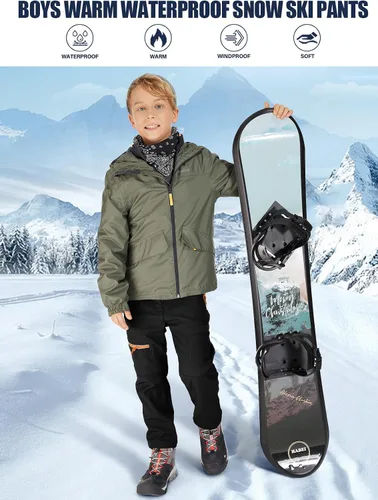 Miniatura 43 de linlon Pantalones impermeables para la nieve para niños y niños, forro polar lind para senderismo, softshell, cálidos, con aislamiento térmico