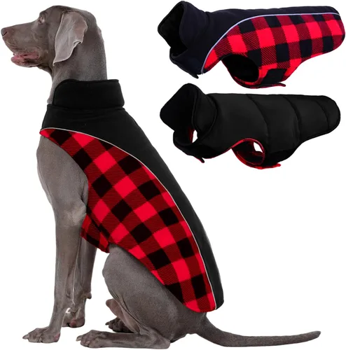 Miniatura 19 de Kuoser - Abrigo reversible para perros para climas fríos, abrigo de invierno impermeable reflejante para mascotas, abrigo para perros a cuadros