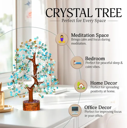 Miniatura 4 de YATSKIA - Árbol de cristal turquesa Feng Shui, alambre, bonsái Buhha, estatua reiki, Chakra curativo energía positiva, buena suerte dinero regalos