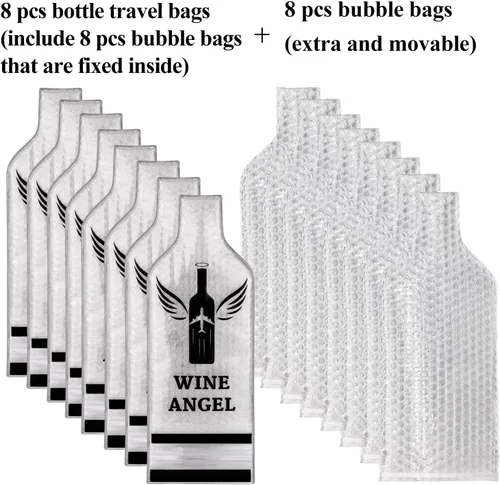 Miniatura 3 de [Protección mejorada] Juego de 8 bolsas de vino reutilizables (16 piezas) para viajes, protector de viaje de vino, funda de viaje para botella