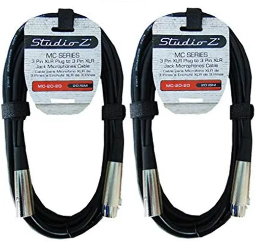 Paquete de 2 cables de micrófono Studio Z de 20 pies, cables XLR de micrófono de baja Z, audio equilibrado macho a hembra, sin oxígeno, cobre