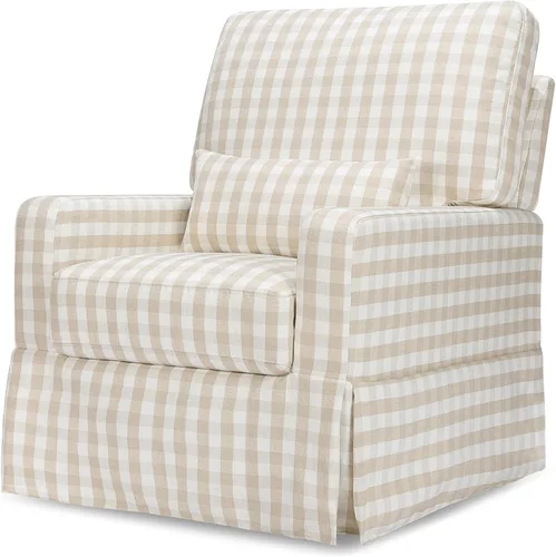 Miniatura 10 de NAMESAKE Crawford Pillowback Comfort Swivel Glider en tela ecológica de rendimiento con rayas Chatham de Fog, repelente al agua, con certificación