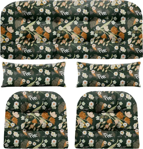 Miniatura 9 de Cojines de silla de mimbre de 5 piezas, cojín impermeable para sofá de mimbre al aire libre, 1 cojín de asiento de amor, 2 cojines en forma de U y 2