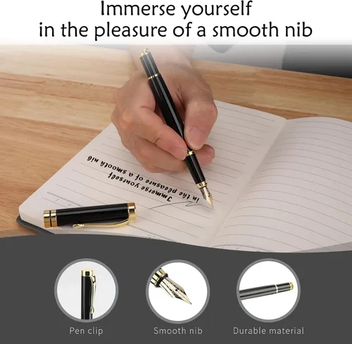 Miniatura 4 de Tiankool Pluma Estilográfica de Lujo, Plumín Fino, Exquisito Juego de Regalo de Plumas para Hombres y Mujeres - Incluye 10 Cartuchos de Tinta y Negro