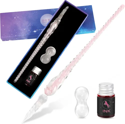 Miniatura 13 de Luxiv Juego de Plumas de Tinta de Vidrio, Pluma de Inmersión de Vidrio con Tinta Fluorescente y Soporte para Pluma, Plumas de Vidrio de Cristal