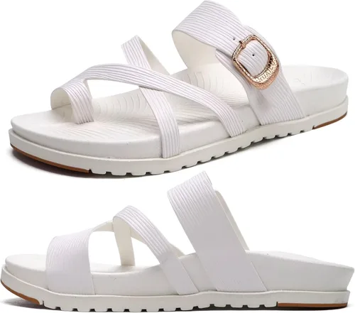 KuaiLu - Sandalias ortopédicas para mujer con cómodo soporte de arco y amortiguación de tapete de yoga, sandalias planas de moda de verano de playa,