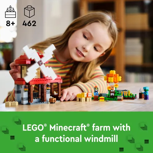 Miniatura 2 de LEGO Minecraft La Granja de Molinos de Viento - Juguetes de Construcción de Minecraft para Niños, Niños y Niñas, Edades 8+ - Incluye 3 Minifiguras