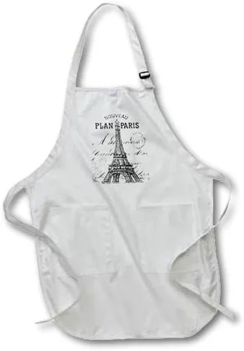 3dRose apr_110389_1 Nouveau Paris - Delantal vintage de longitud completa con bolsillos, 22 x 30 pulgadas, color blanco