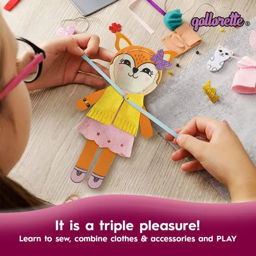 Miniatura 5 de qollorette Kit de costura de fieltro para niños, haz tu propio juguete de zorro, kit de manualidades para niños - Kit de costura Haz un amigo - Kit
