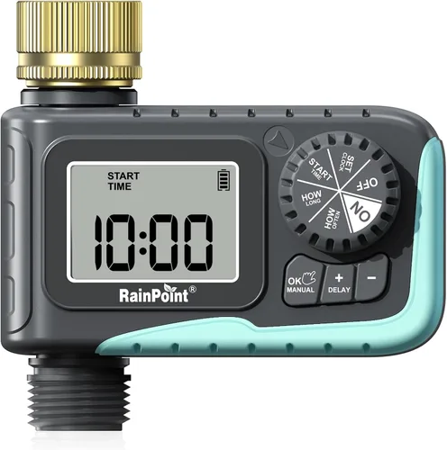 Miniatura 10 de RAINPOINT Temporizador de manguera de jardín de 1 salida con retardo de lluvia/modo de riego manual/automático para césped de piscina, temporizador