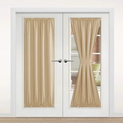 Miniatura 193 de NICETOWN Cortinas opacas unicolor con aislamiento térmico para puerta francesa, granja, oscurecimiento de habitación, puertas y ventanas de Marrón