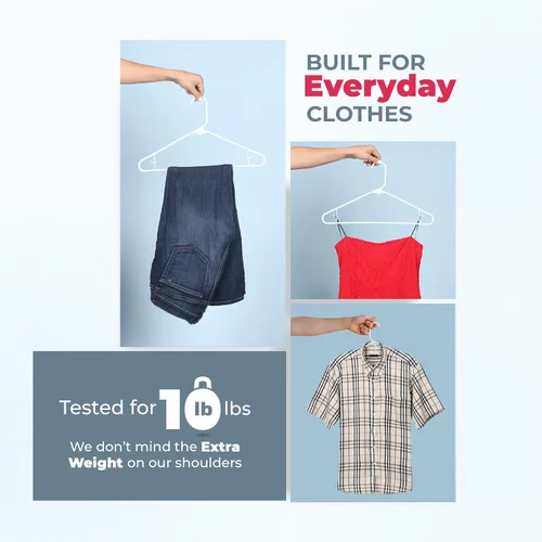 Miniatura 4 de Paquete de 100 perchas de plástico, fabricadas en los Estados Unidos, capacidad de 6 libras, perchas estándar con ganchos para correa para vestidos