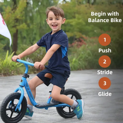 Miniatura 5 de Joystar Bicicleta de equilibrio de 10 y 12 pulgadas para niñas y niños, de 18 meses a 5 años, bicicleta para niños con reposapiés y altura de Azul