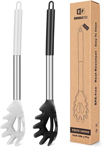 Miniatura 9 de Paquete de 2 tenedores de silicona para pasta, servidor de cuchara de fideos resistente al calor, colador de espagueti sin BPA, las mejores