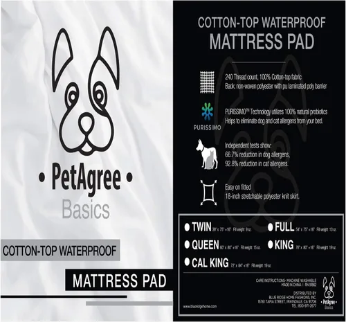 Miniatura 5 de Blue Ridge Home Fashions Protector de colchón impermeable sin alérgenos tamaño King – Pet Agree Basics 240 hilos, 100% algodón, funda de colchón