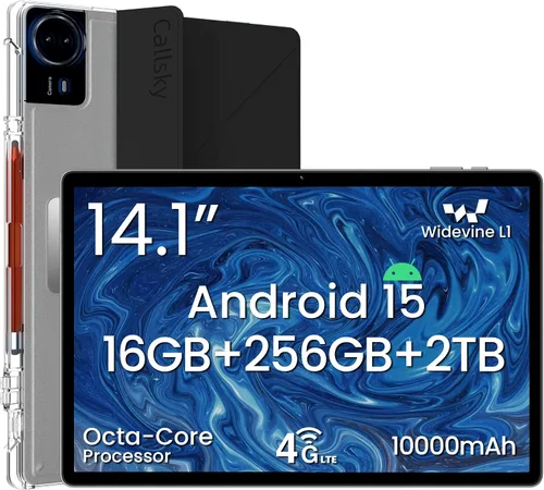 Tablet Android 15 de 14 pulgadas, 16 GB de RAM+256 GB de ROM, pantalla IPS FHD de 1920 x 1200, L1 amplio, batería de 10000 mAh, 4G LTE, Wi-Fi y