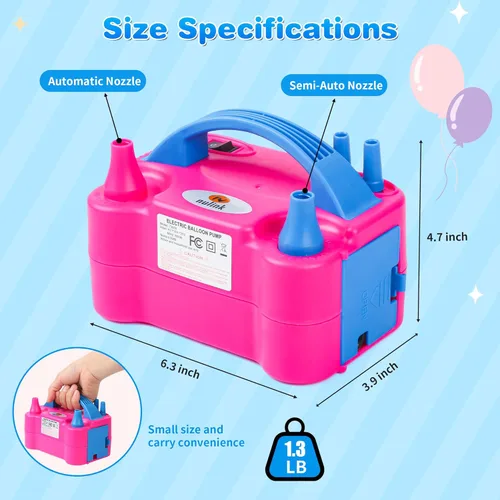 Miniatura 2 de Bomba eléctrica de globos, máquina sopladora de globos eléctrica portátil, bomba de aire de globos, boquilla doble, inflador de globos de 110 V 600