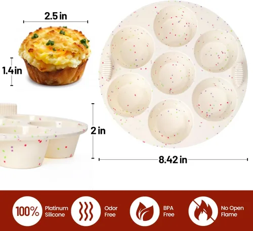 Miniatura 4 de Molde de silicona para magdalenas para freidora de aire, olla instantánea, antiadherente, 7 tazas, fácil de manejar para hornear bocados de huevo