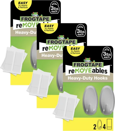 Miniatura 13 de Ganchos adhesivos de pared resistentes FrogTape reMOVEables, sin daños, fáciles de quitar y reutilizar, incluye 2 ganchos y 4 tiras para colgar