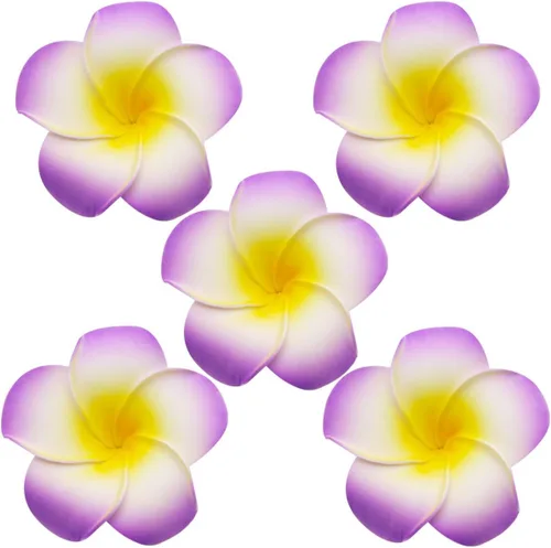 Miniatura 10 de 100 pétalos artificiales de plumeria rubra hawaiana de espuma de Frangipani de 3.2 pulgadas de diámetro, para decoración de bodas y fiestas (azul)