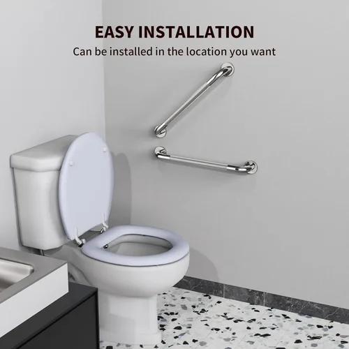 Miniatura 4 de ZUEXT - Paquete de 2 manijas antideslizantes para regadera de 24 pulgadas, barra de equilibrio de baño moleteada de acero inoxidable cromado, Cromo