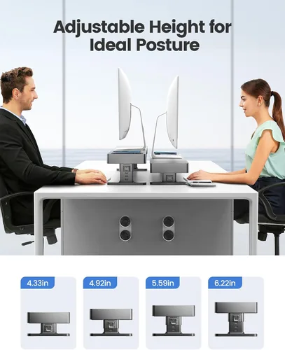 Miniatura 4 de meatanty Soporte de Monitor Doble con 4 Alturas Ajustables, Almohadilla de Carga Automática para Teléfono, 4 Puertos USB, Elevador de Computadora