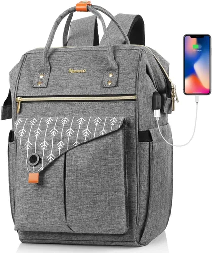 MOMUVO Mochila para computadora portátil para mujer, bolsa para laptop de 15.6 pulgadas, mochila de trabajo con puerto de carga USB, mochila