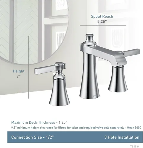 Miniatura 3 de Moen Kit de moldura de grifo de baño con dos manijas Flara de oro cepillado de 8 pulgadas con manija de palanca generalizada, requiere válvula