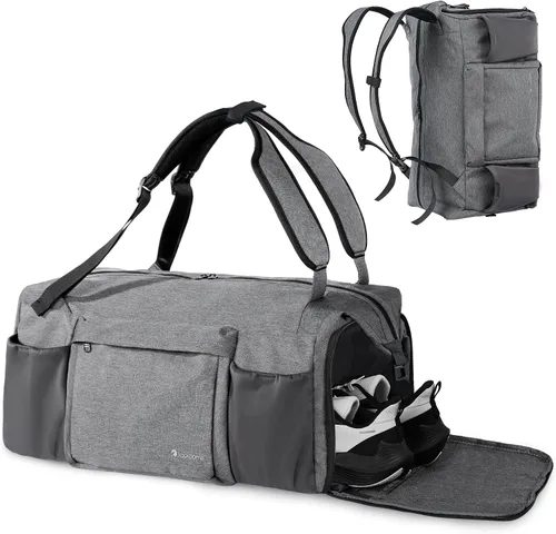 Bolsa de gimnasio para hombre con compartimento para zapatos y bolsillo húmedo, bolsa de lona convertible y mochila de gimnasio, bolsas deportivas