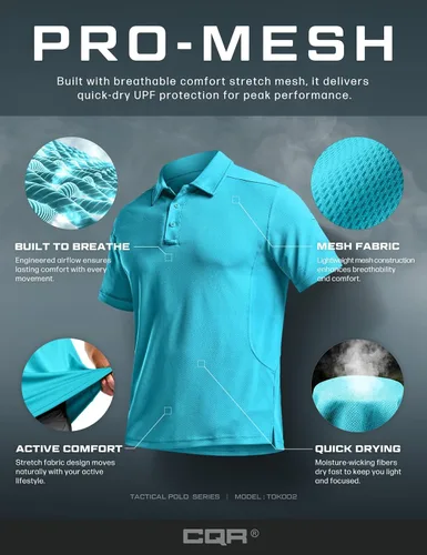 Miniatura 7 de CQR Camiseta polo táctica para hombre, de manga corta, ligera y con Dry Fit, tela piqué, FPU 50+, para exteriores