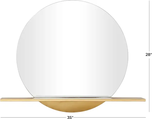 Miniatura 6 de Deco 79 Espejo de pared de metal para habitación, 1 estante, espejo de entrada, espejo montado en la pared 35 x 4 x 28 pulgadas, dorado
