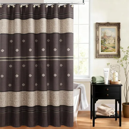 Seville - Cortina de ducha vintage con estampado de bronce de poliéster, cortinas de baño decorativas color marrón chocolate, 72 pulgadas de ancho x