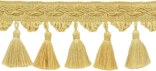 Colección Veranda de 3 1/2" (8.5cm) Elegante ribete festoneado con flecos (Estilo # VTF035) Butter Gold #VNT26 (oro beige claro) Paquete económico